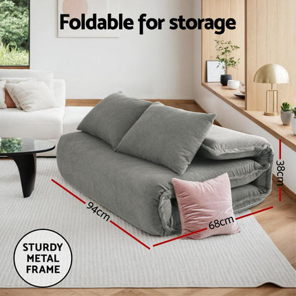 Artiss Floor Lounge Sofa Bed Foldable 2 Seater Grey.