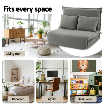 Artiss Floor Lounge Sofa Bed Foldable 2 Seater Grey.