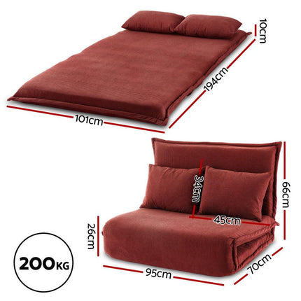 Artiss Floor Lounge Sofa Bed Foldable 2 Seater Orange.