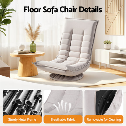Artiss Swivel Floor Chair 5 Adjustable Foldable Lounge Seat Floor Sofa Chair Grey.