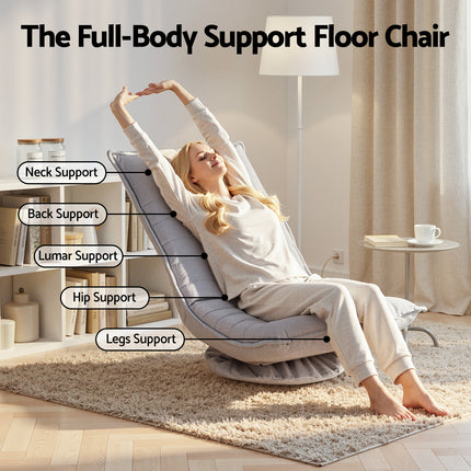 Artiss Swivel Floor Chair 5 Adjustable Foldable Lounge Seat Floor Sofa Chair Grey.