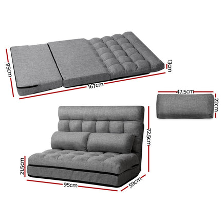 Artiss Floor Lounge Sofa Bed 2-seater Grey Fabric.