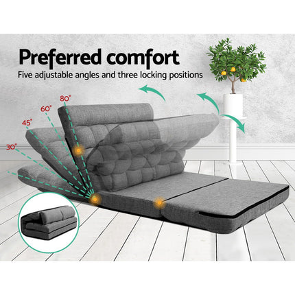 Artiss Floor Lounge Sofa Bed 2-seater Grey Fabric.