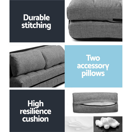 Artiss Floor Lounge Sofa Bed 2-seater Grey Fabric.