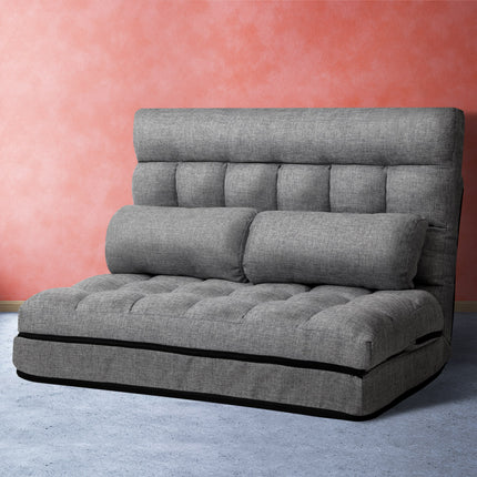 Artiss Floor Lounge Sofa Bed 2-seater Grey Fabric.