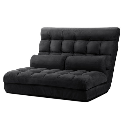 Artiss Floor Lounge Sofa Bed 2-seater Charcoal Suede.