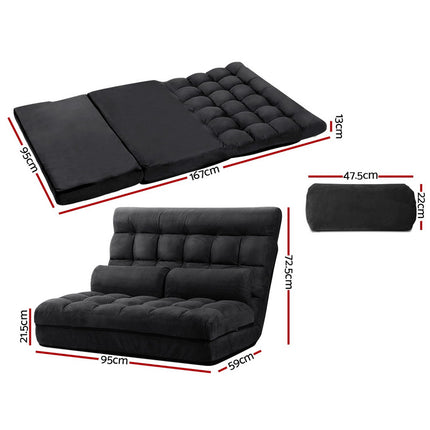 Artiss Floor Lounge Sofa Bed 2-seater Charcoal Suede.