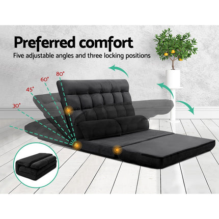 Artiss Floor Lounge Sofa Bed 2-seater Charcoal Suede.