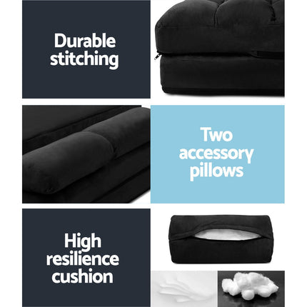 Artiss Floor Lounge Sofa Bed 2-seater Charcoal Suede.