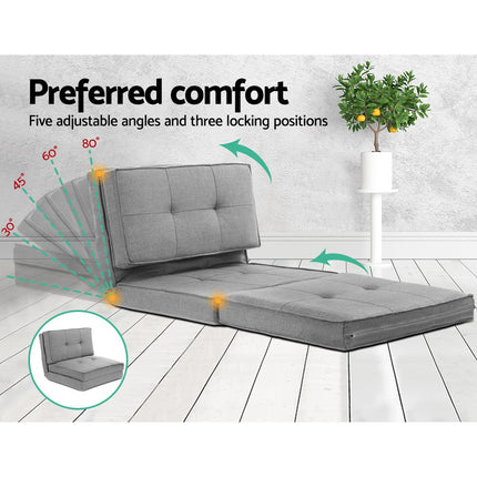 Artiss Floor Lounge Single Sofa Bed Grey Fabric.