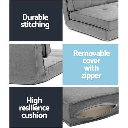 Artiss Floor Lounge Single Sofa Bed Grey Fabric.