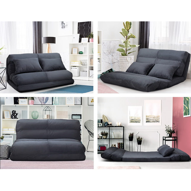 Artiss Floor Lounge Sofa Bed 2-seater Charcoal Suede.