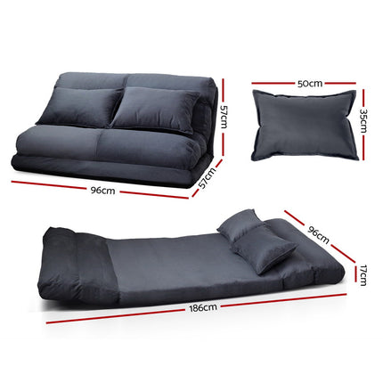 Artiss Floor Lounge Sofa Bed 2-seater Charcoal Suede.