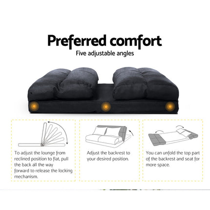 Artiss Floor Lounge Sofa Bed 2-seater Charcoal Suede.