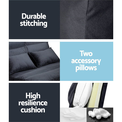 Artiss Floor Lounge Sofa Bed 2-seater Charcoal Suede.