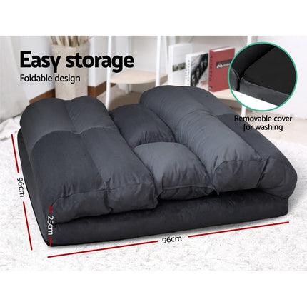 Artiss Floor Lounge Sofa Bed 2-seater Charcoal Suede.