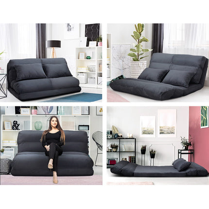 Artiss Floor Lounge Sofa Bed 2-seater Charcoal Suede.