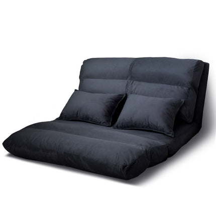 Artiss Floor Lounge Sofa Bed 2-seater Charcoal Suede.