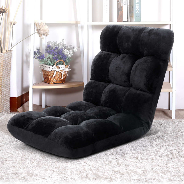Artiss Floor Lounge Sofa Bed Flannel Fabric Black.