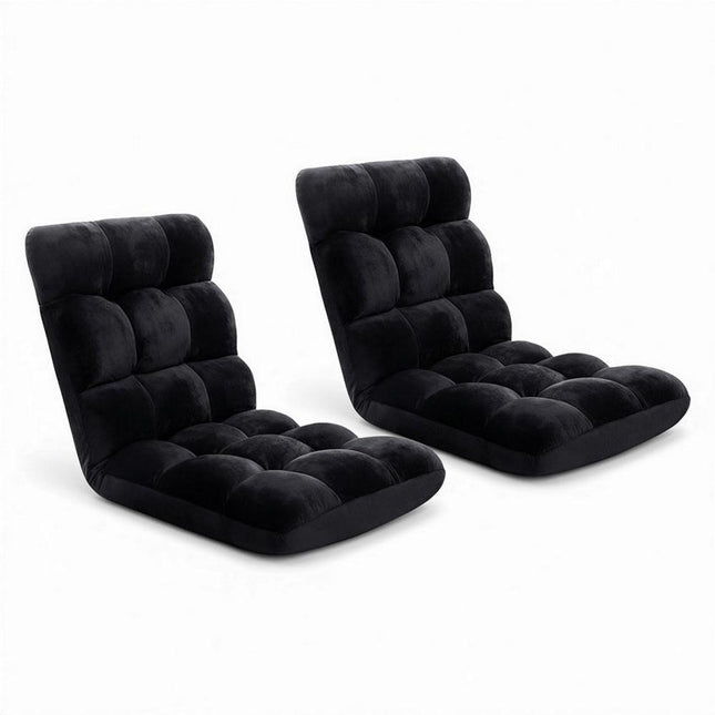 Artiss 2X Lounge Sofa Bed Flannel Fabric Black.