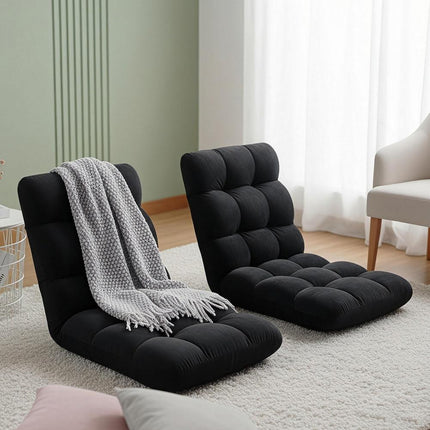 Artiss 2X Lounge Sofa Bed Flannel Fabric Black.