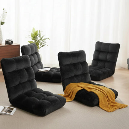 Artiss 4X Lounge Sofa Bed Flannel Fabric Black.