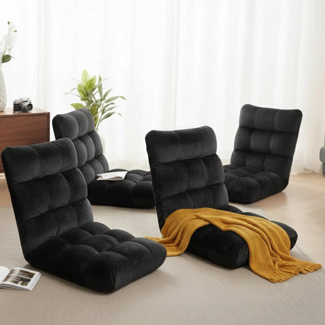 Artiss 4X Lounge Sofa Bed Flannel Fabric Black.