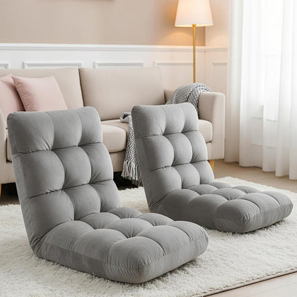 Artiss 2X Lounge Sofa Bed Flannel Fabric Grey.