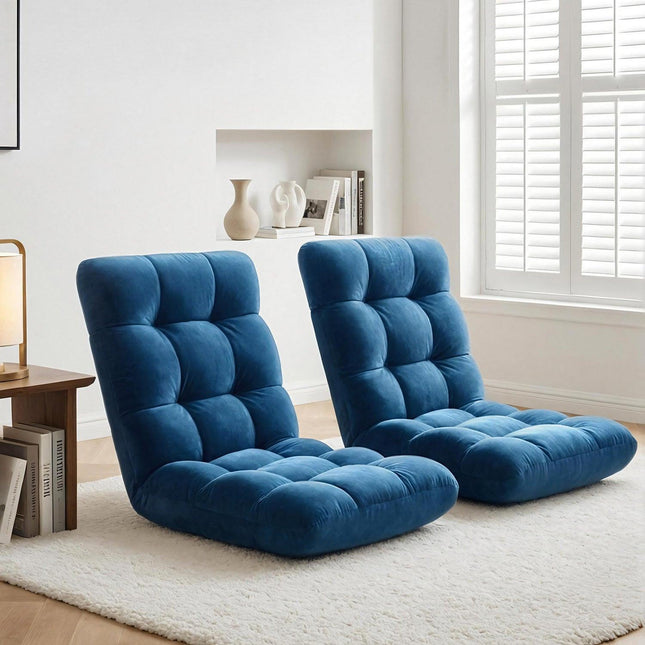 Artiss 2PCS Floor Lounge Sofa Bed Flannel Fabric Navy.