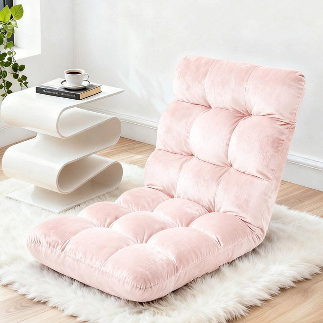 Artiss Floor Lounge Sofa Bed Flannel Fabric Pink.