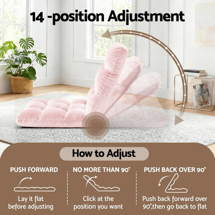 Artiss Floor Lounge Sofa Bed Flannel Fabric Pink.