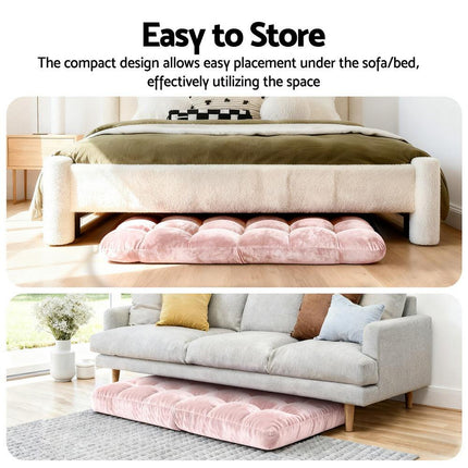 Artiss Floor Lounge Sofa Bed Flannel Fabric Pink.