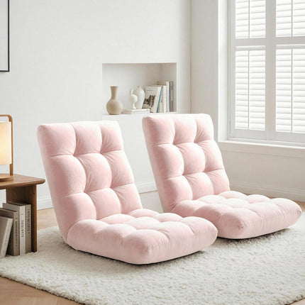 Artiss 2PCS Floor Lounge Sofa Bed Flannel Fabric Pink.