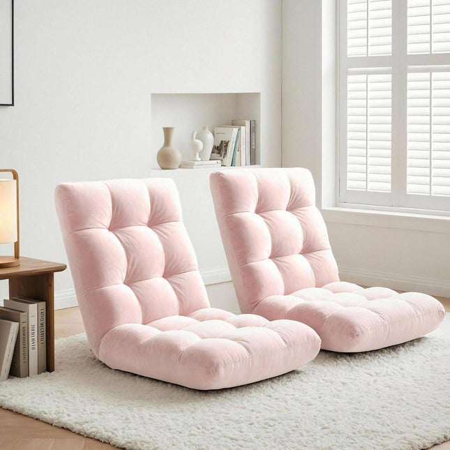 Artiss 2PCS Floor Lounge Sofa Bed Flannel Fabric Pink.