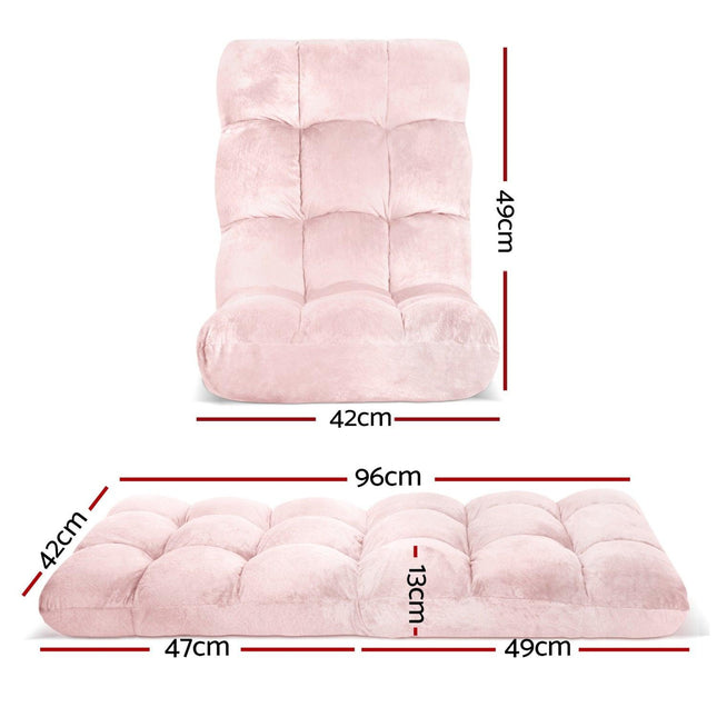 Artiss 2PCS Floor Lounge Sofa Bed Flannel Fabric Pink.