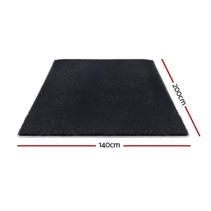 Artiss Floor Rug 140x200cm Plush Area Shaggy Rug Living Room Bedroom Carpet Black.