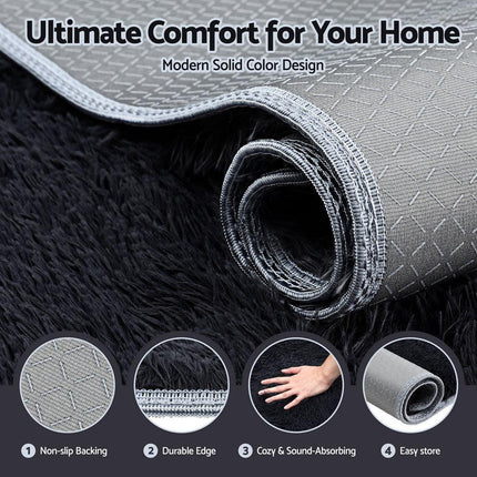 Artiss Floor Rug 140x200cm Plush Area Shaggy Rug Living Room Bedroom Carpet Black.