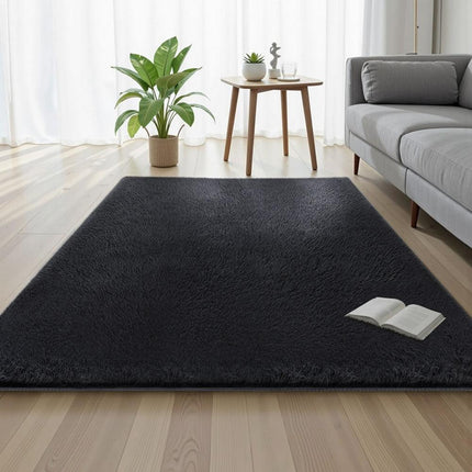 Artiss Floor Rug 140x200cm Plush Area Shaggy Rug Living Room Bedroom Carpet Black.