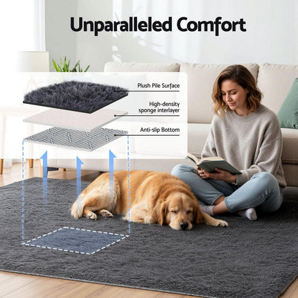 Artiss Floor Rug 160x230cm Plush Area Shaggy Rug Living Room Bedroom Carpet Grey.