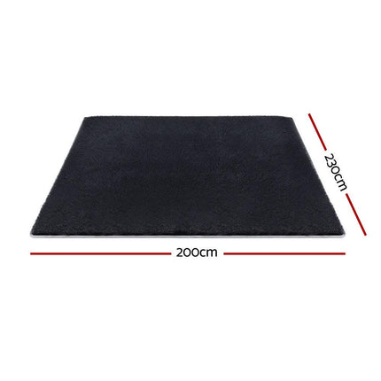 Artiss Floor Rug 200x230cm Plush Area Shaggy Rug Living Room Bedroom Carpet Black.