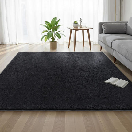 Artiss Floor Rug 200x230cm Plush Area Shaggy Rug Living Room Bedroom Carpet Black.