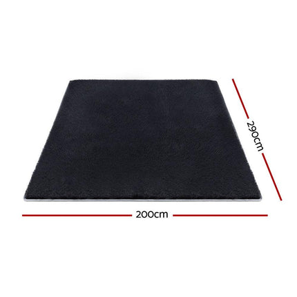 Artiss Floor Rug 200x290cm Plush Area Shaggy Rug Living Room Bedroom Carpet Black.