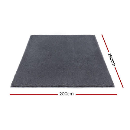 Artiss Floor Rug 200x290cm Plush Area Shaggy Rug Living Room Bedroom Carpet Grey.