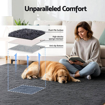 Artiss Floor Rug 200x290cm Plush Area Shaggy Rug Living Room Bedroom Carpet Grey.