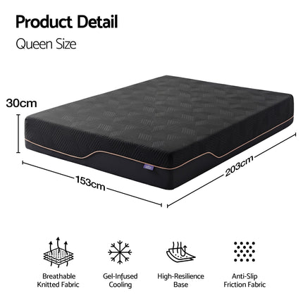 Giselle Queen Cooling Memory Foam Mattress Medium Firm with Gel Comfort 30cm