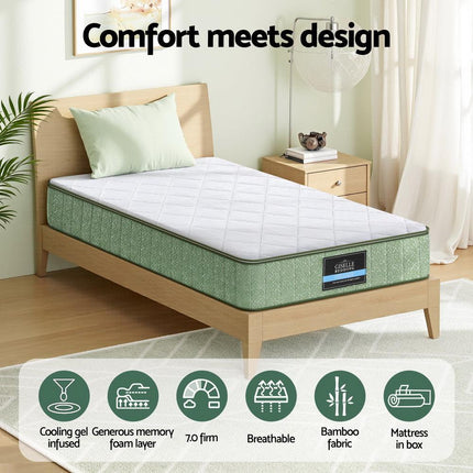 Giselle 25cm Memory Foam Mattress Dual Layer Zipper Cover Cool Charcoal Foam Mattresses King Single.