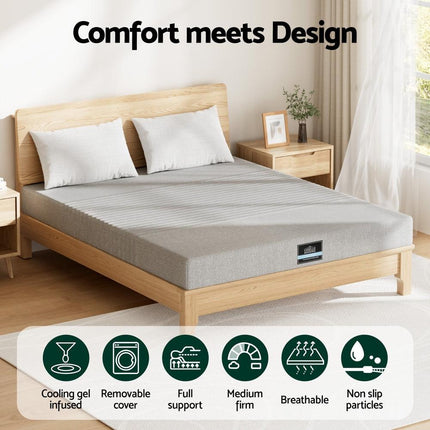 Giselle Bedding Cool Gel Memory Foam Mattress Charcoal 7-Zone Washable Bamboo Cover 15cm Double.