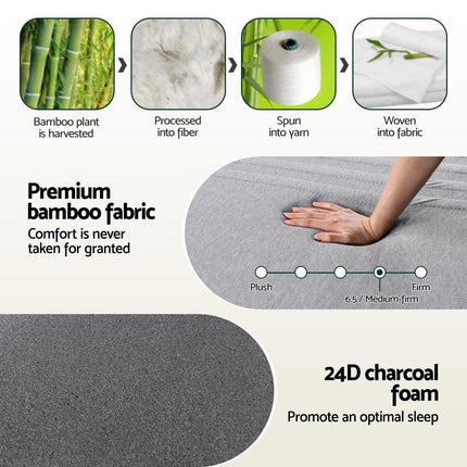Giselle Bedding Cool Gel Memory Foam Mattress Charcoal 7-Zone Washable Bamboo Cover 15cm Double.