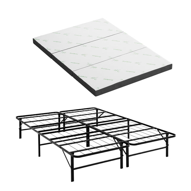 Giselle Folding Bed with Mattress Double Portable Foldable Guest Bed Bamboo Cover.