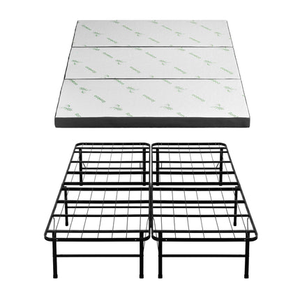 Giselle Folding Bed with Mattress Queen Portable Foldable Guest Bed Bamboo Cover